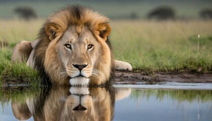 male lion reflection