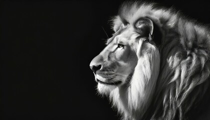 african lion profile portrait on black background spectacular dramatic king of animals proud...
