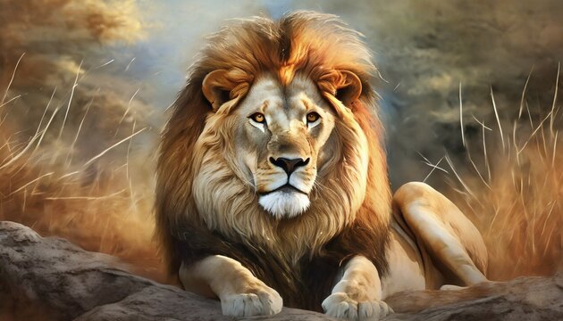 majestic lion photo realistic illustration generative ai