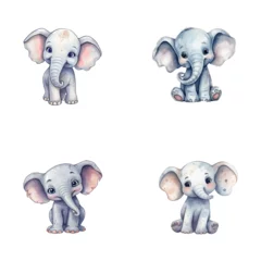 Naadloos Fotobehang Airtex Olifant set of cute elephant watercolor illustrations for printing on baby clothes, sticker, postcards, baby showers, apps, games and books, Safari jungle animals vector