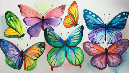 colored butterflies in different colors illustration watercolor