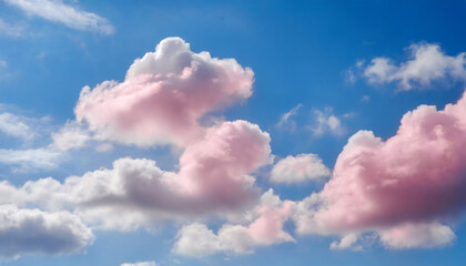 pink fluffy clouds in the blue sky - obrazy, fototapety, plakaty