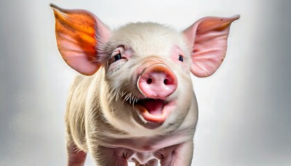 happy young pig isolated on white background funny animals emotions