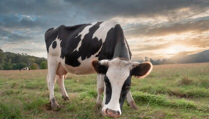 udder of black and white spotted cow closeup in meadow