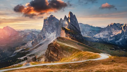 Keuken spatwand met foto majestic sunset of the mountains landscape wonderful nature landscape during sunset wonderful picturesque scene color in nature giau pass dolomite alps italy travel is a lifestyle concept © Enzo