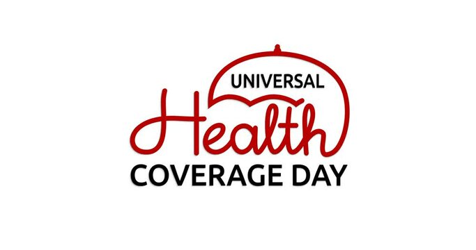Universal health coverage day text animation with alpha channel. Handwritten calligraphy. Great for Strengthening Universal Health Coverage through a Primary Health Care-Oriented Approach campaign.