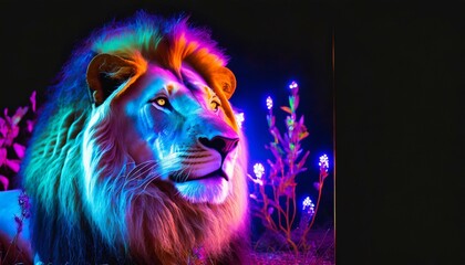 beautiful lion photography neon light color ai generated image