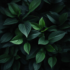 green leaves in black background created with Generative Ai