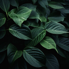 Fototapeta na wymiar green leaves in black background created with Generative Ai