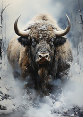 a bison covered in winter snow canvas art print created with Generative Ai