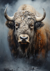 a bison covered in winter snow canvas art print created with Generative Ai