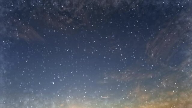 fast timelapse of the sky with fall of snow on blue sky bg