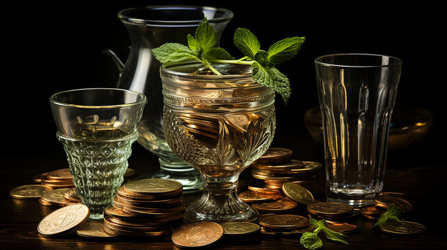 Saving money in glass, financial background image