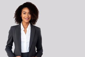 Portrait of Smiling African-American businesswoman on plain background