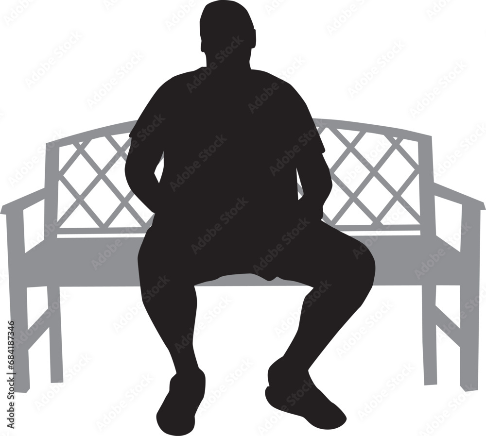 Wall mural Black silhouette of man sitting on a bench	
