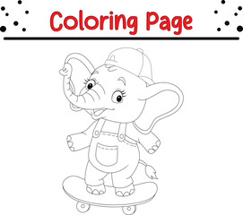 little elephant riding skateboard coloring page 