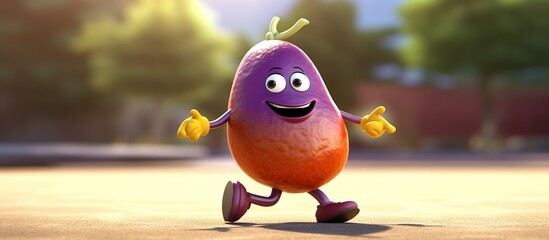Cute happy eggplant character. Funny cartoon food in flat style.