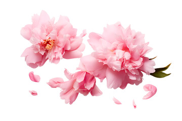 Pink peony and petals isolated on white
