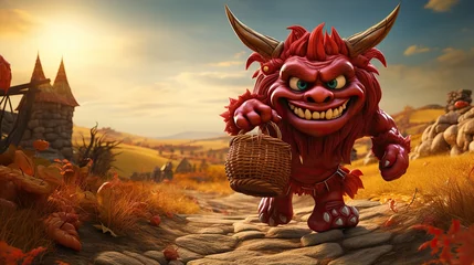 Fotobehang Red devil mascot. esport logo design © dheograft