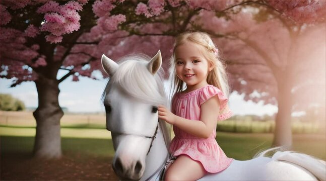 白い馬に乗る女の子｜girl riding a white horse Generative AI