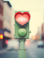 close-up of a traffic light with heart shaped lights, pastel created with Generative Ai