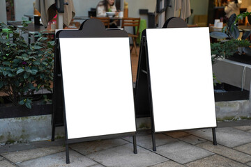 Blank white outdoor advertising stand/sandwich board mock up template.