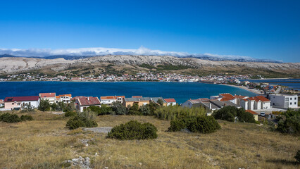 Fototapeta na wymiar Blick auf die Stadt Pag, Insel Pag, Kroatien
