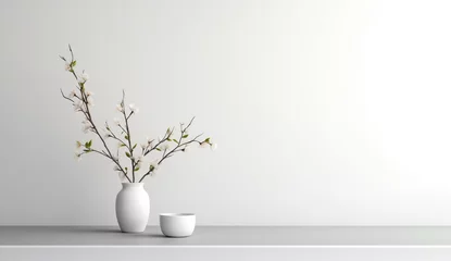 Foto op Canvas MInimalist interior design. Beautiful decorative flower plant in a vase. Copy space background © AceographiX