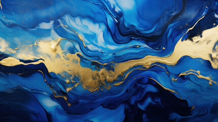 Deep blue and gold flow in dynamic abstract luxury.