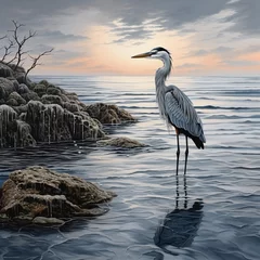 Foto op Plexiglas Bird heron in the sea. © DALU11