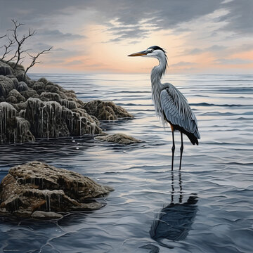Bird heron in the sea.