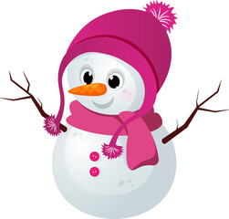 Time for Christmas stories. Snowman in a knitted hat on a white background. Christmas and New Year vector composition.