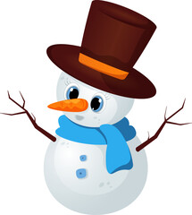 Time for Christmas stories. Snowman on a white background. Christmas and New Year vector composition.