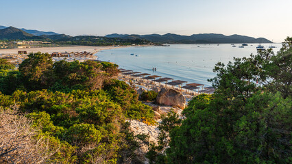 Beach Spiaggia di Porto Giunco on Sardinia island early in the morning.