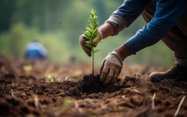 Hands Planting Young Tree in Soil
