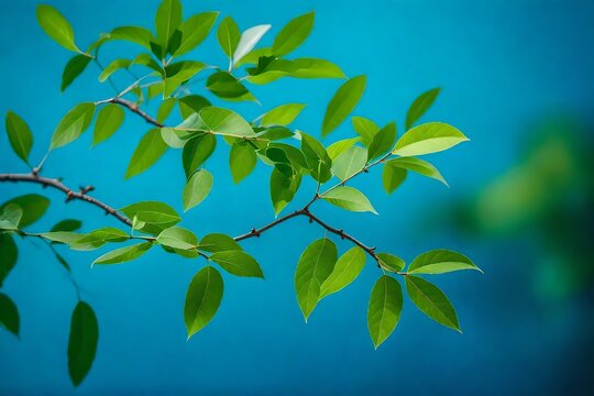 green leaves on blue background © Muhammad