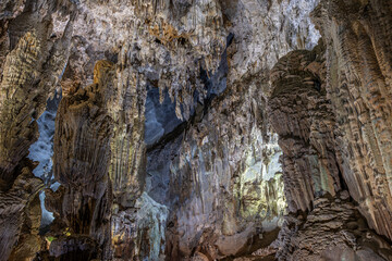Stalagmite and stalactite formation in the Hang Sơn Đoòng cave in Vietnam