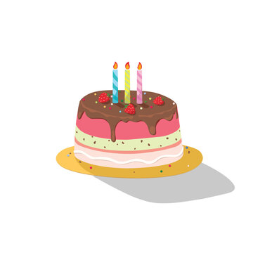 Birthday cake flat vector in cartoon style. Colorful birthday cake icon. Anniversary concept