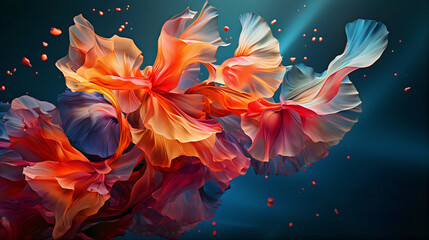 Colorful flowers and wavy liquid waves, abstract background, modern abstract website landing page. Generative AI