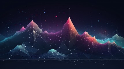 Illustrate the abstract resilience of IT systems, with digital mountains representing the strength to withstand challenges