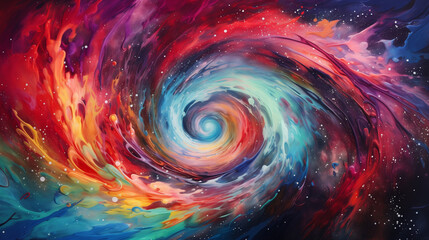 abstract background of swirling galaxies, painting vibrant cosmic hues across the canvas, using a fisheye lens to capture the immersive depth of the cosmic scene - Generative AI
