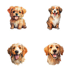 set of cute dog watercolor illustrations for printing on baby clothes, sticker, postcards, baby showers, games and books, safari jungle animals vector