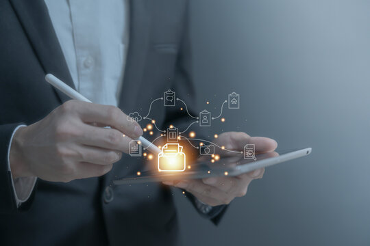 person planning the business plans and analyse  profitability of working companies with digital augmented reality graphics for project manager working on laptop and updating business plan