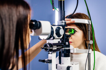 Eye examination and optometry to test your vision, medical consultation or glaucoma screening....