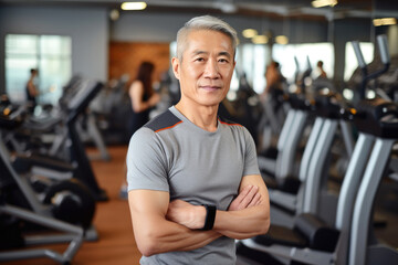 Fototapeta na wymiar Portrait of Asian senior man in gym