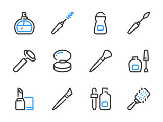 Beauty and Makeup vector line icons. Cosmetics and Personal Facial Care outline icon set.