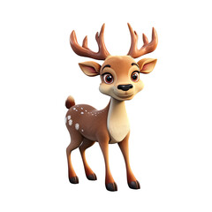 Cute reindeer in cartoon style on transparent background.