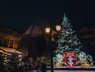 Fototapeta premium christmas tree and decorations on the Gdansk christmas martket