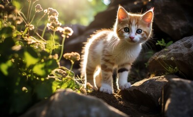 Adorable Kitten Explores Vibrant Green Meadow - Witness the Journey Generative AI
