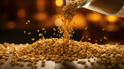 close up view of malt grains for beer - obrazy, fototapety, plakaty